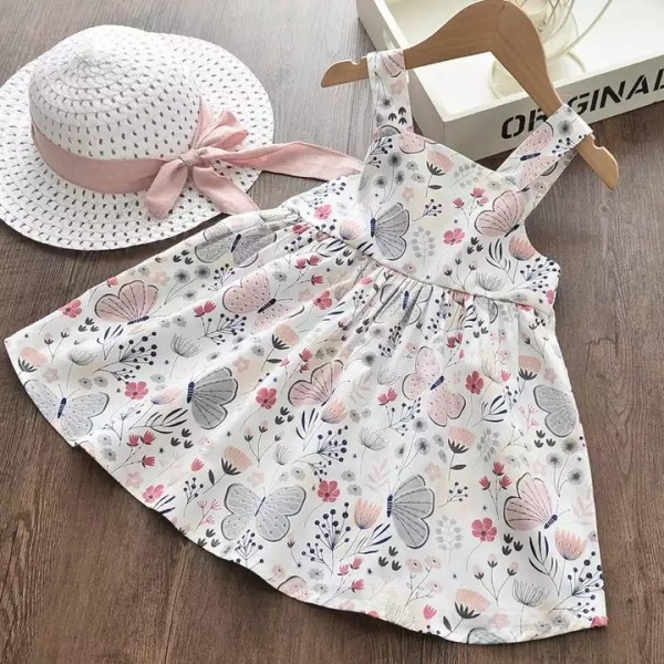 Baby girl printed cotton dress Spring summer new butterfly print baby sling dress / 2