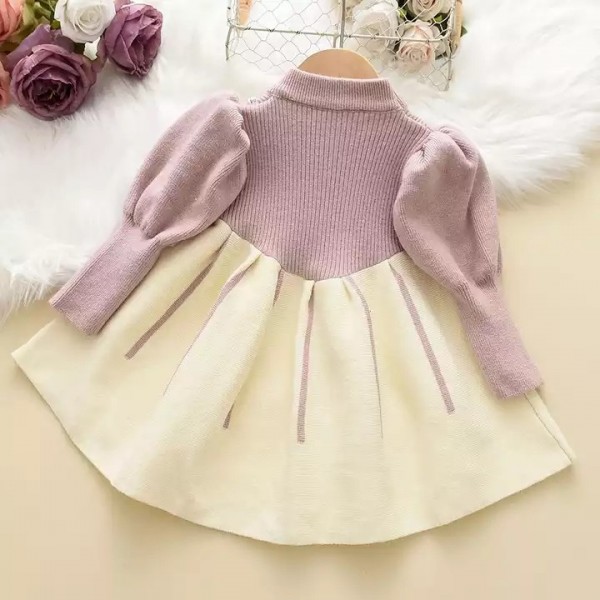 Girls' Autumn Knitted Dress baby girl Bowknot Doll Dress / 2