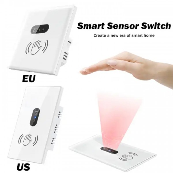 EU UK US Standard Infrared Sensor Glass Panel Switch Wall Light Switch Hand wave IR Sensor Switch / 1