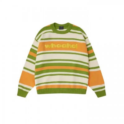 Custom Logo High Quality Pullover Unisex Sweatshirts Stripe Crew Neck 100% Cotton Knitted Oversized