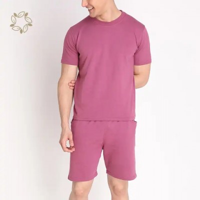 Organic bamboo men's summer t-shirts and short eco friendly men short set custom sustainable me