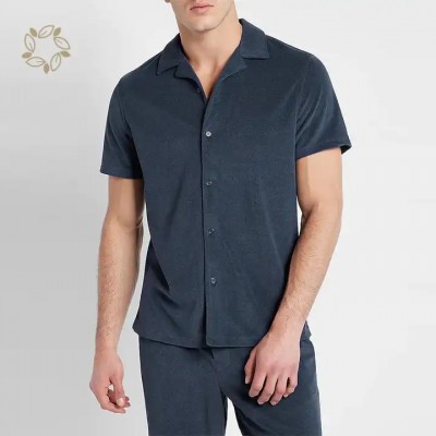 Organic bamboo towelling shirt eco friendly Solid Soft Terry Short Sleeve Shirt sustainable men'