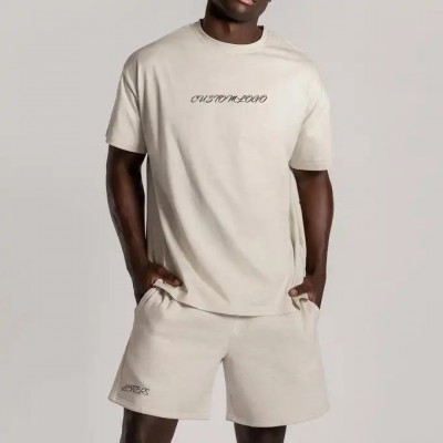 Premium White Plain T-shirts Short Set 2 Piece Set Mens T-shirt and Shorts Sets Oversize 100% Organi