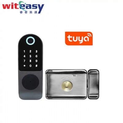 Biometric both sides Fingerprint Touch cerraduras nfc IC electronic exterior gate door lock with Tuy