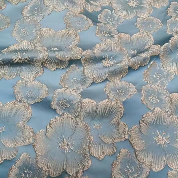 High Quality 100%Polyester Woven Customize Fashion 3d Gold Flower Yarn Dyed Brocade Jacquard Fabrics / 3