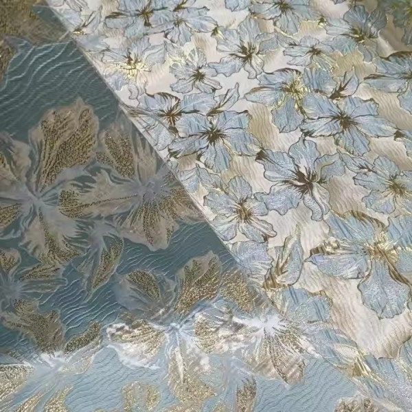 Metallic Gold Flower Jacquard Fabric for Dress Diy Wedding Yarn Dyed Fabric for Womens Coat Dress Da / 2