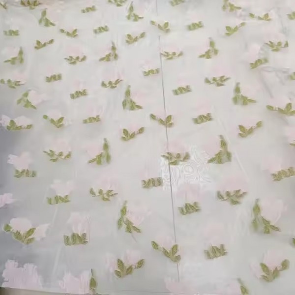 High-End French 3D Flower Popular new design woven organza fabric jacquard polyester Africa lace dre / 2