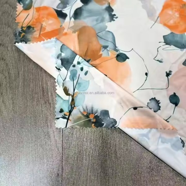 Manufacturer Straight 100% Polyester Stretch Knitted Fabric with Digital Printed Large Flower Design / 3