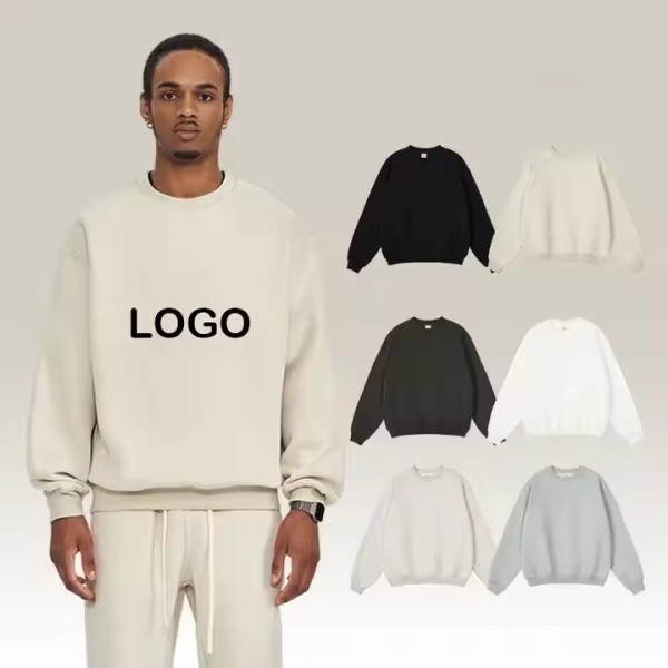 Custom LOGO High Quality 350G Thickened Fleece Streetwear Plain Pullover Casual Oversized Crew Neck / 3