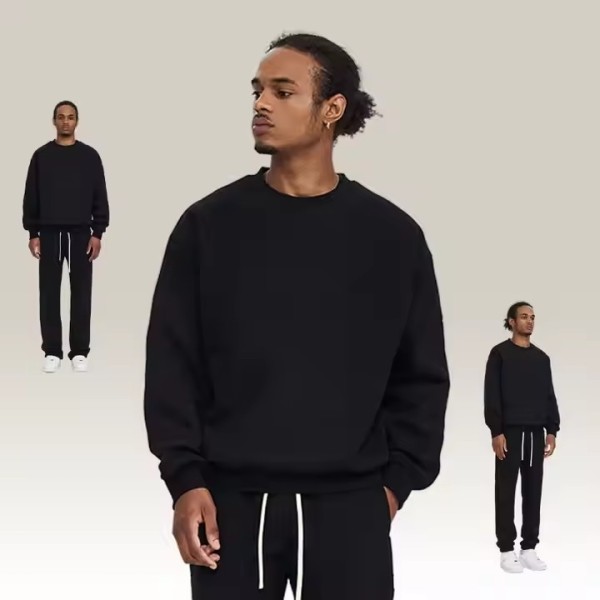 Custom LOGO High Quality 350G Thickened Fleece Streetwear Plain Pullover Casual Oversized Crew Neck / 2