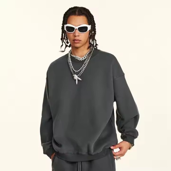 Custom LOGO High Quality 345G Basic Solid Color Streetwear Casual Oversized O-Neck Sweatshirts for M / 3