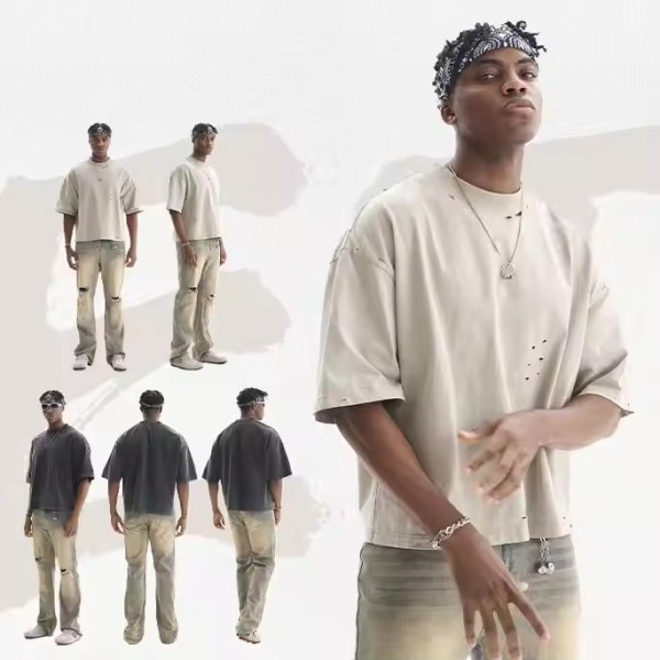 100% Cotton Street Style Vintage Custom Boxy T Shirt High Quality Oversized Drop Shoulder Men's / 2