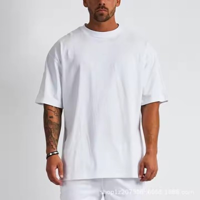 240G High Quality 100% Cotton Custom T Shirt for Men Blank White Oversized Tshirt Drop Shoulder Plus