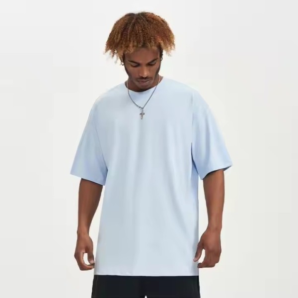 Custom 100% Cotton High Quality White Oversized Drop Shoulder 240G Heavyweight Plain Short Sleeve Pl / 2