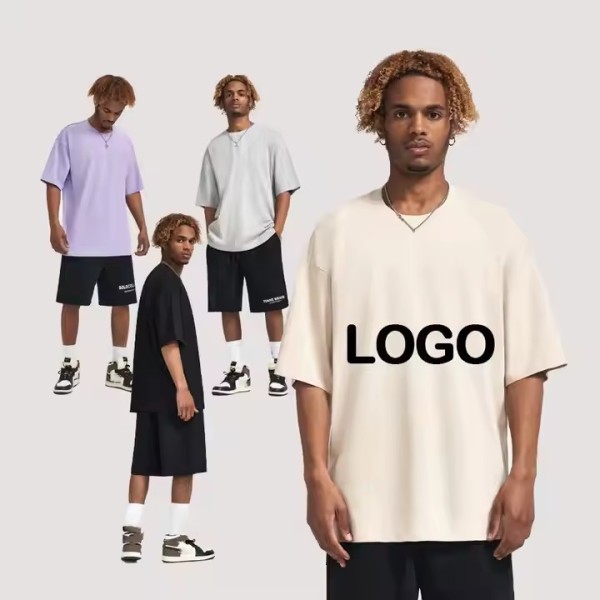 Custom 100% Cotton High Quality White Oversized Drop Shoulder 240G Heavyweight Plain Short Sleeve Pl / 3