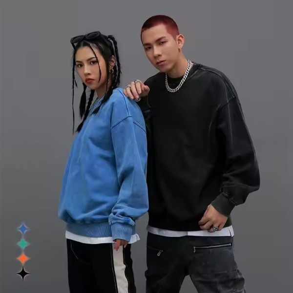 Custom Logo Batik Essential Black Xxxxl Street Wear Knit Acid Wash Pullover Embroidery Plus Size Men / 2