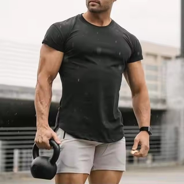 Wholesale Fitness Workout Outdoor Clothing Oversized Round Neck White T Shirt Men Gym Sports T Shirt / 2