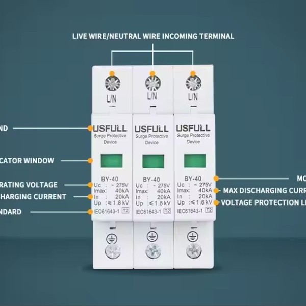 USFULL Solar DC SPD 10KA 20KA Surge Protection Devices 500V 600V 800V 1000V 1200V 1500V for Thunder / 2