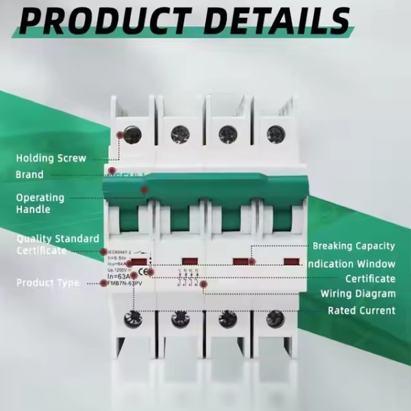 USFULL Solar DC MCB 2P 4P DC Mini Circuit Breaker 600V 1200V / 3