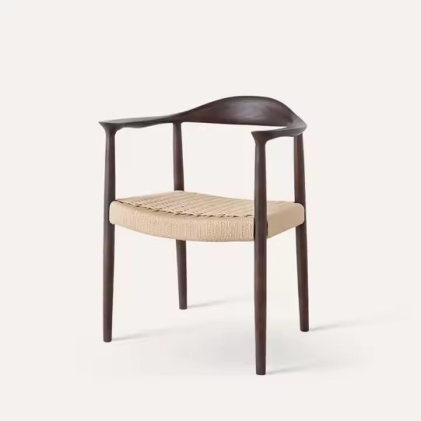 European Wooden Dining Chairs Black Walnut Wood Dining Room Wood Chair Rope Woven Brown Restaurant W / 3