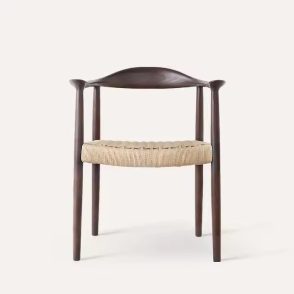 European Wooden Dining Chairs Black Walnut Wood Dining Room Wood Chair Rope Woven Brown Restaurant W / 1