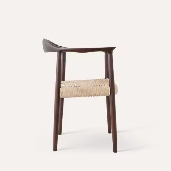 European Wooden Dining Chairs Black Walnut Wood Dining Room Wood Chair Rope Woven Brown Restaurant W / 2