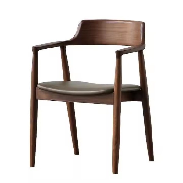 Modern Luxury Nordic Dining Chair Wood Elegant PU Leather Arms Restaurant Coffee Shop Dining Room Ch / 2
