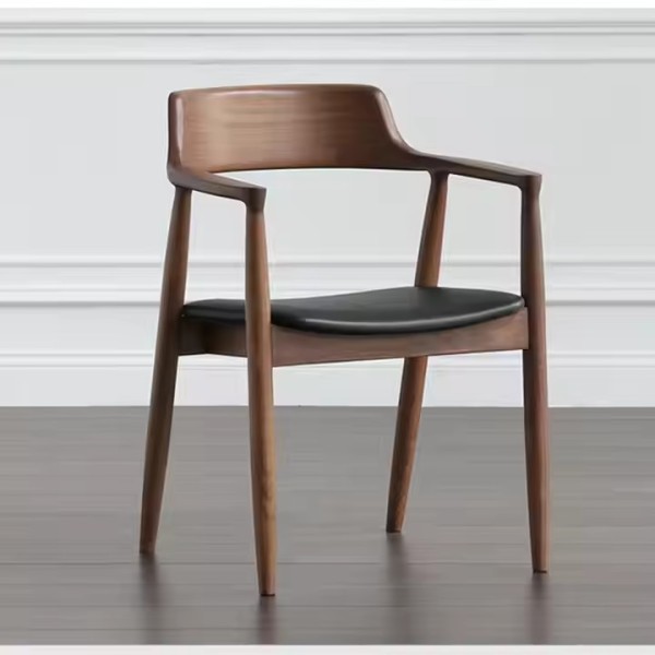 Modern Luxury Nordic Dining Chair Wood Elegant PU Leather Arms Restaurant Coffee Shop Dining Room Ch / 3