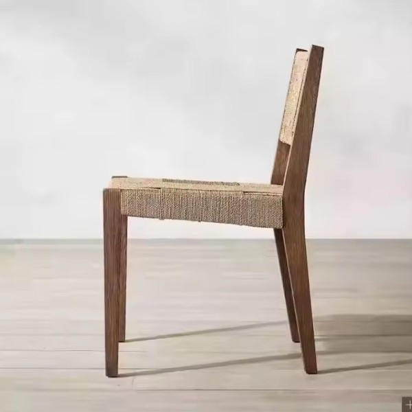 Modern Oak Wooden Restaurant Chair Nordic Vintage Coffee Shop Wicker Dining Chair Rope Wooden Dining / 2