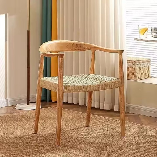 Modern Luxury Nordic Wooden Dining Chairs Black Walnut Wood Leg Dining Room Wood Chair Rope Woven Bl / 3