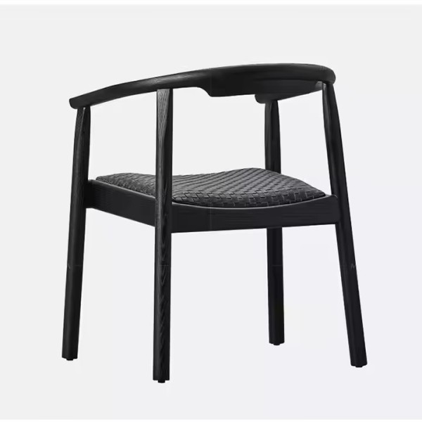 Luxury Curved Leather Dining Room Chair Oak Wood Black Upholstered Genuine Leather Dining Chair / 3
