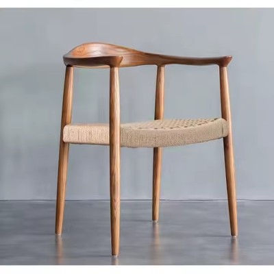 Nordic Wooden Rope Restaurant Dining Chair Modern Rattan Oka Dining Room Chairs with Arms