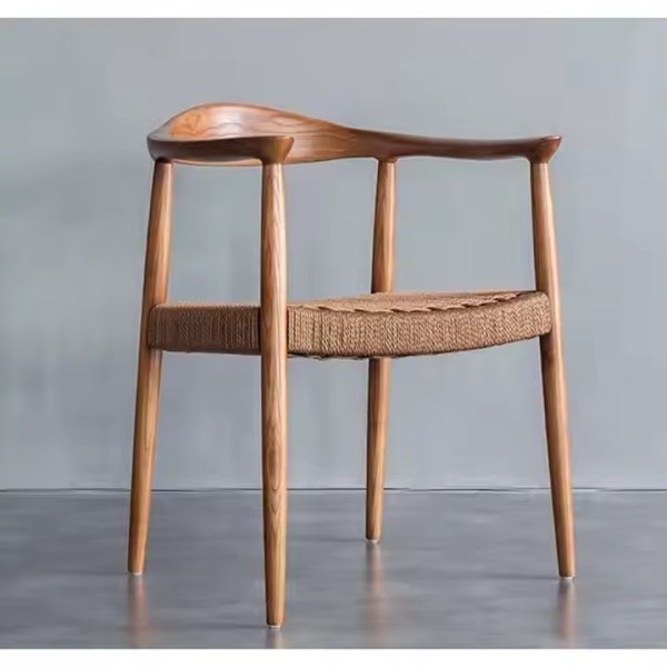 Nordic Wooden Rope Restaurant Dining Chair Modern Rattan Oka Dining Room Chairs with Arms / 2